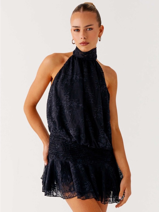 Peppermayo Dresses & Skirts - Black Lace Halter Mini Dress - Elegant Women's Dress